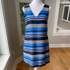 Banana Republic Navy Blue White Striped V Neck Shift Dress Size 4 Petite